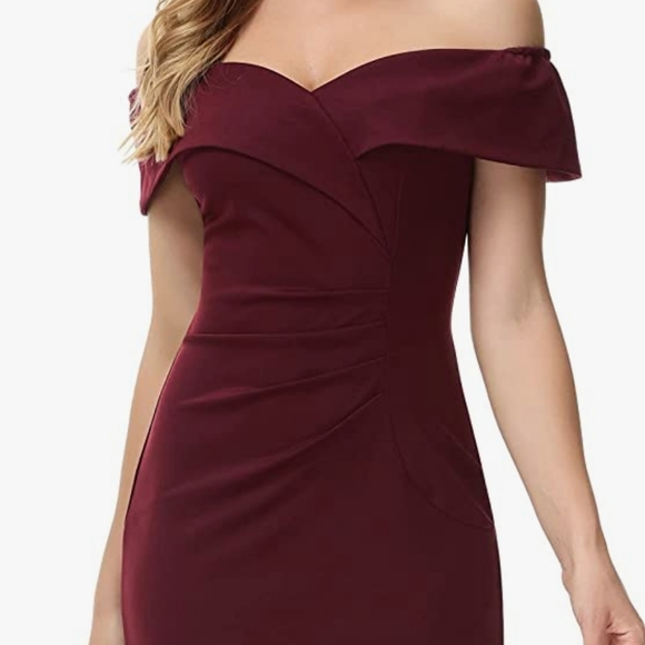 Vintage Inspired Off The Shoulder Bodycon Dress Large Wine Red - Picture 3 of 6